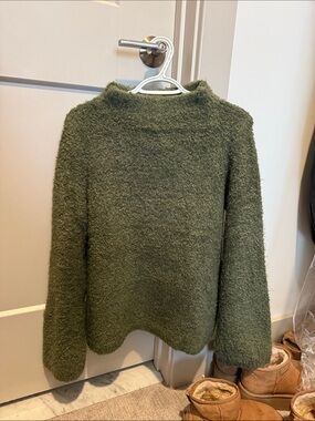 Ann Taylor Olive Green Bouclé Turtleneck Sweater